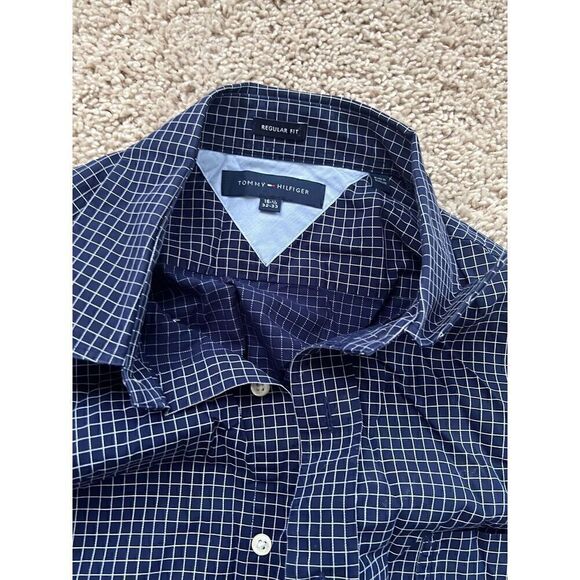 Tommy Hilfiger Regular Fit Navy Small Check Print Button Down Shirt 16-1/2 - Picture 2 of 2